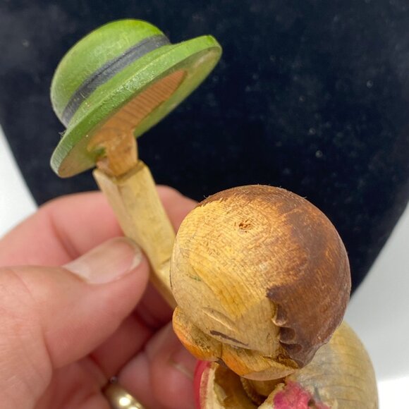 Vintage Mechanical Hand-Carved Wooden Wine Cork Stopper Animated Drinker - Picture 6 of 10